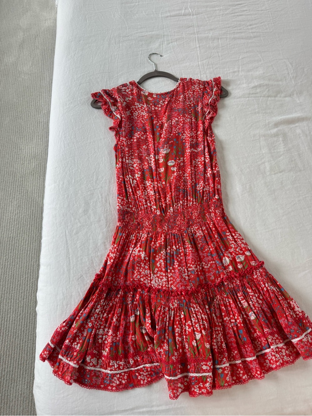 Poupette St. Barth Red Floral Smocked Tiered Girls' Dress